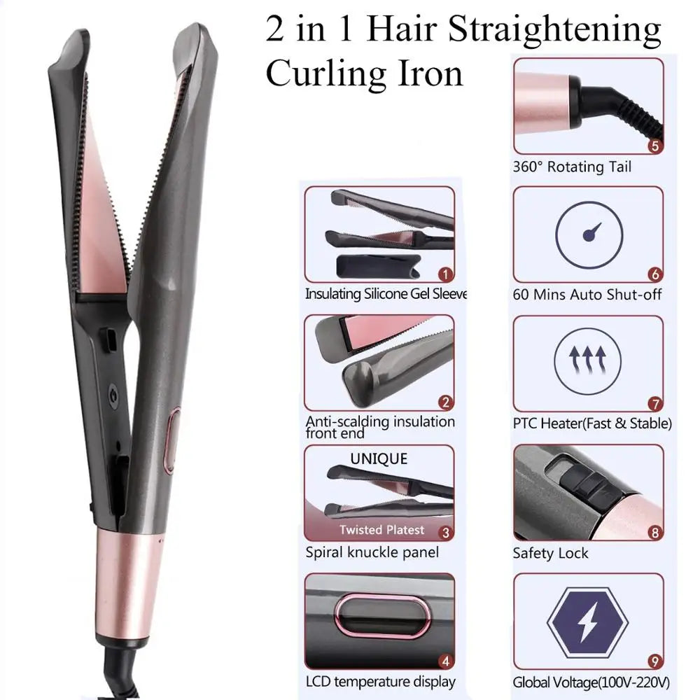 2 in 1 Hair Straightener And Curler Twist Straightening Curling Iron